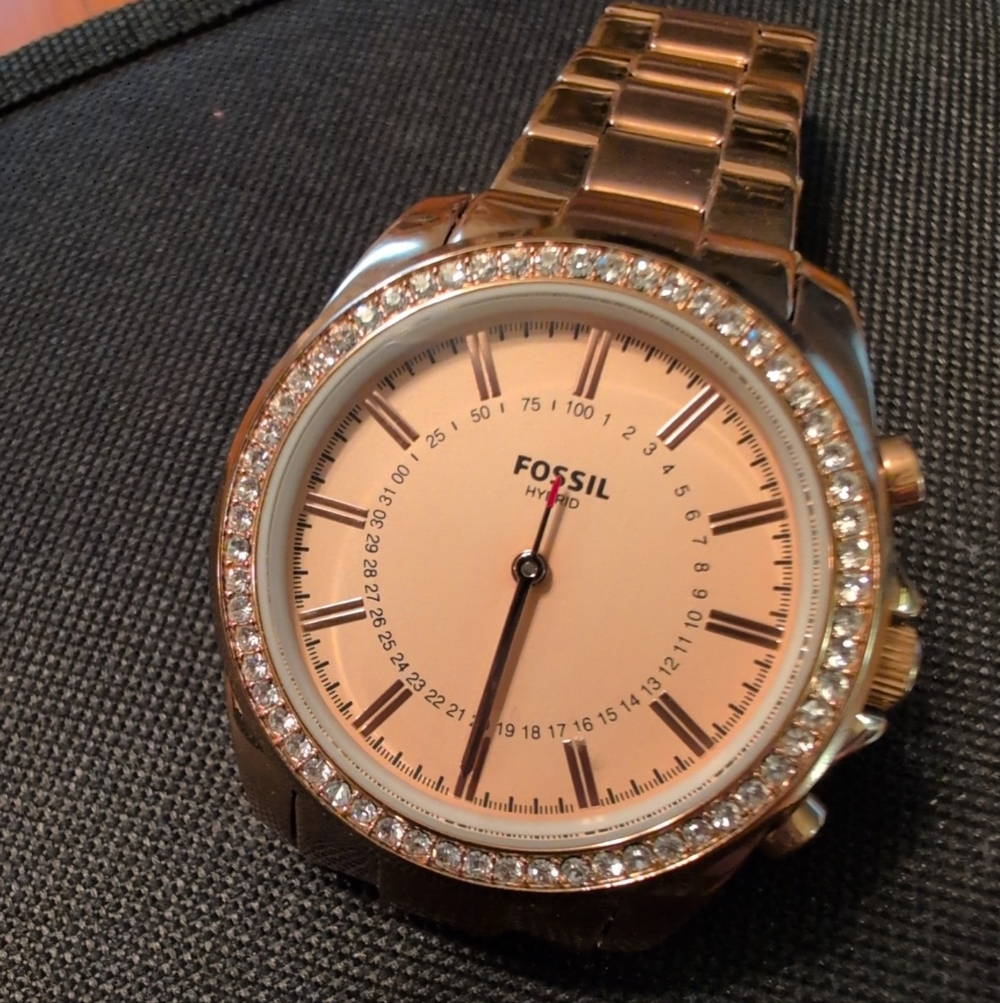 Fossil Gold-Tone Hybrid Smartwatch with Crystal Accents.